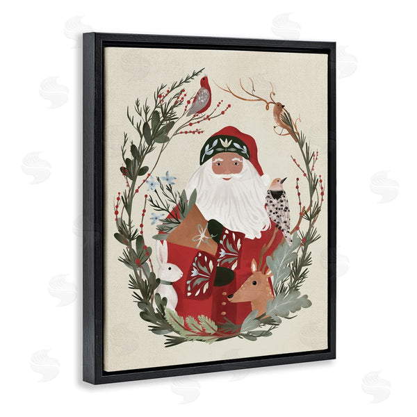 Stupell Industries Laura Konyndyk | Santa Claus Holiday Wildlife Leaf Botanical Border Wall Art