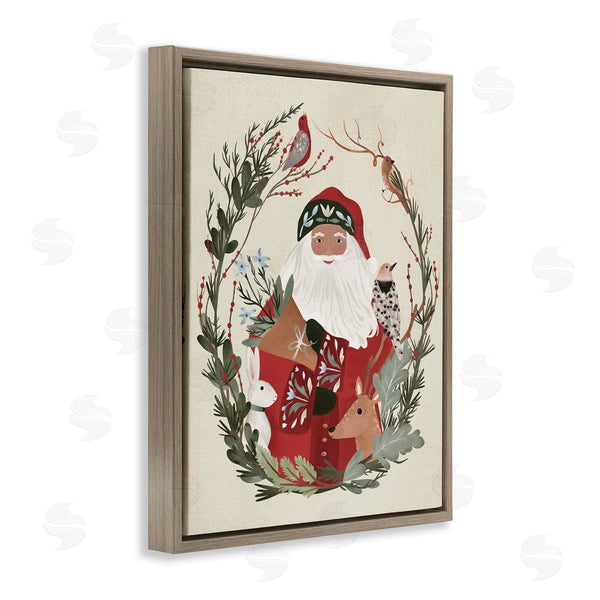 Stupell Industries Laura Konyndyk | Santa Claus Holiday Wildlife Leaf Botanical Border Wall Art