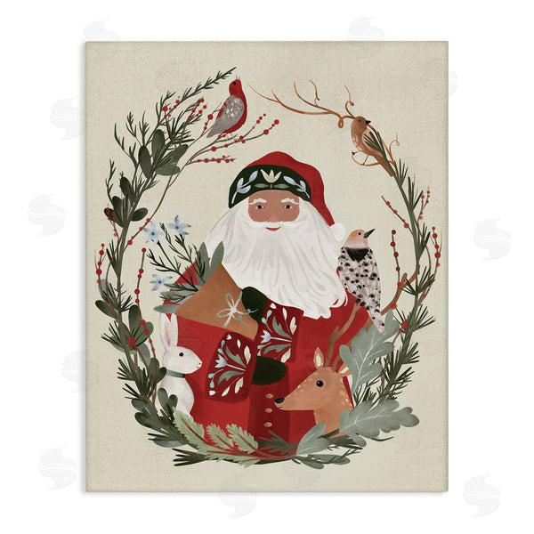 stupell industries Laura Konyndyk | Santa Claus Holiday Wildlife Leaf Botanical Border Wall Art