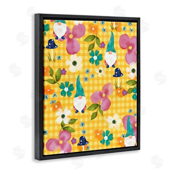 Stupell Industries Laura Konyndyk | Yellow Tartan Patterned Spring Gnomes Mushrooms Wall Art