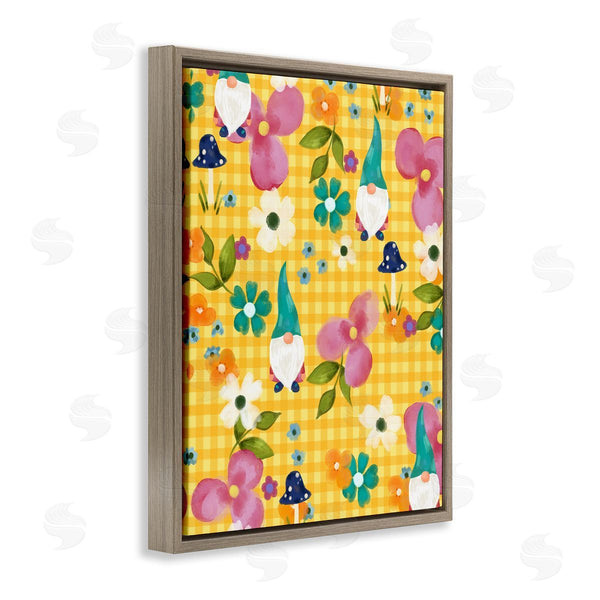 Stupell Industries Laura Konyndyk | Yellow Tartan Patterned Spring Gnomes Mushrooms Wall Art