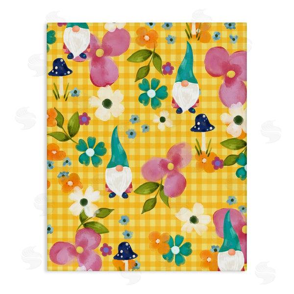 stupell industries Laura Konyndyk | Yellow Tartan Patterned Spring Gnomes Mushrooms Wall Art