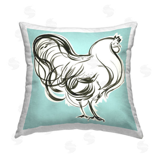 stupell industries Laura Marr | Abstract Rooster on Blue Printed Throw Pillow