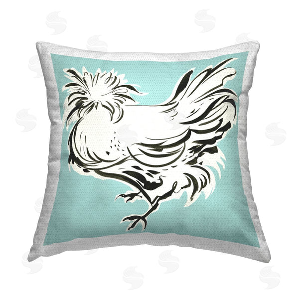Stupell Industries Laura Marr | Modern Chicken On Blue Printed Throw Pillow