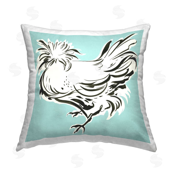 stupell industries Laura Marr | Modern Chicken on Blue Printed Throw Pillow