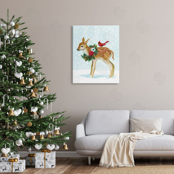 Stupell Industries Laura Marr | Snowy Deer Holiday Cardinal Wall Art