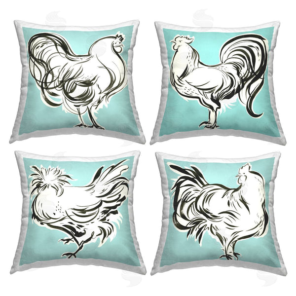 stupell industries Laura Marr | Turquoise Doodle Hens Printed Throw Pillow Set