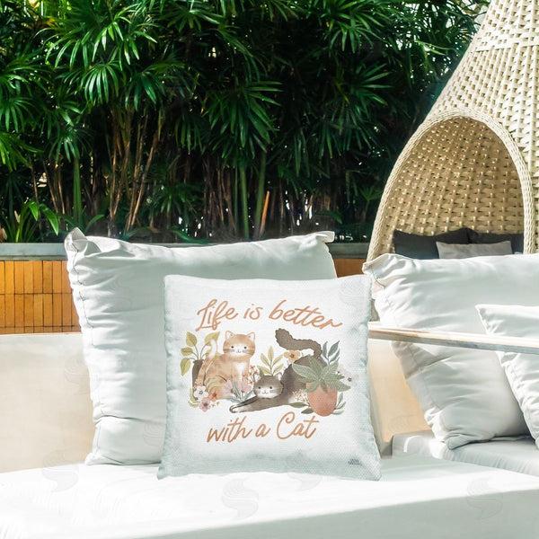 Stupell Industries Laura Marshall | Better With Cat Phrase Printed Throw Pillow