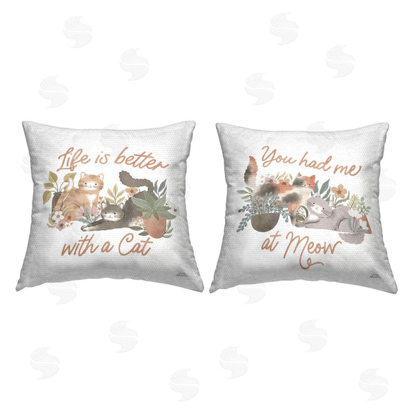 Stupell Industries Laura Marshall | Garden Friends Cat Phrases Printed Throw Pillow Set