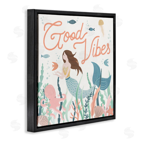 Stupell Industries Laura Marshall | Good Vibes Phrase Children's Mermaid Under Water Fish Wall Art