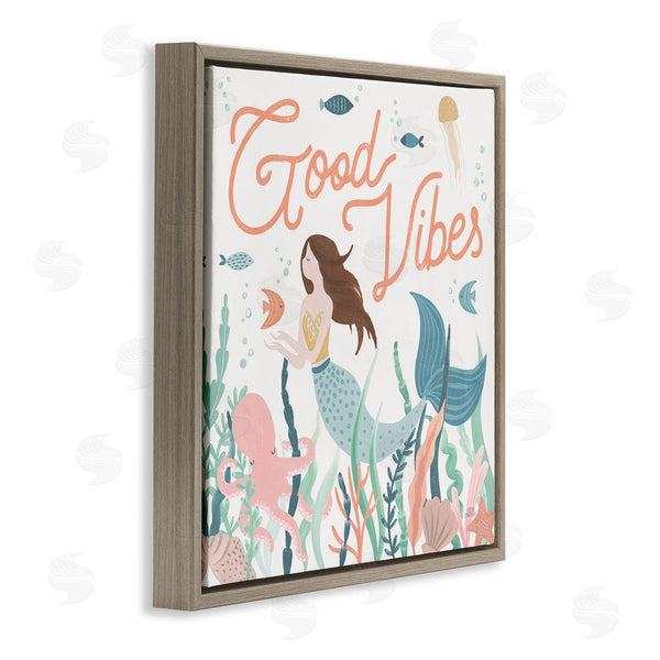 Stupell Industries Laura Marshall | Good Vibes Phrase Children's Mermaid Under Water Fish Wall Art