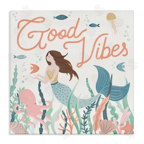stupell industries Laura Marshall | Good Vibes Phrase Children's Mermaid Under Water Fish Wall Art