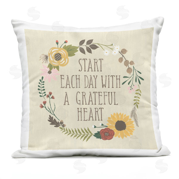 Stupell Industries Laura Marshall | Grateful Heart Botanical Bordered Phrase Printed Throw Pillow