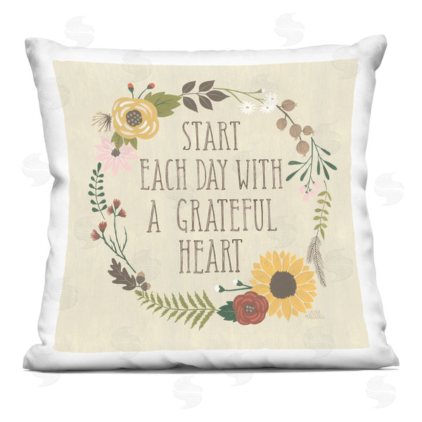 stupell industries Laura Marshall | Grateful Heart Botanical Bordered Phrase Printed Throw Pillow