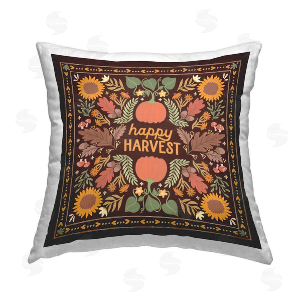 stupell industries Laura Marshall | Happy Harvest on Brown Printed Throw Pillow