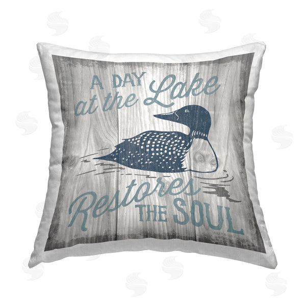 stupell industries Laura Marshall | Lake Restores The Soul Phrase Printed Throw Pillow