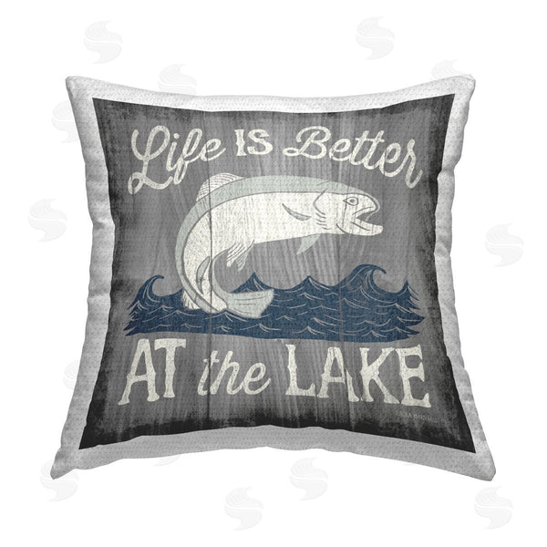 Stupell Industries Laura Marshall | Life Better At Lake Phrase Printed Throw Pillow