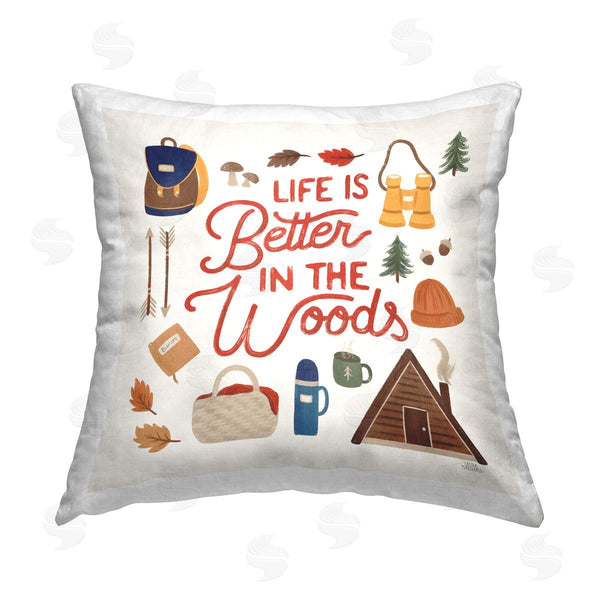 stupell industries Laura Marshall | Life Better In Woods Phrase Printed Throw Pillow