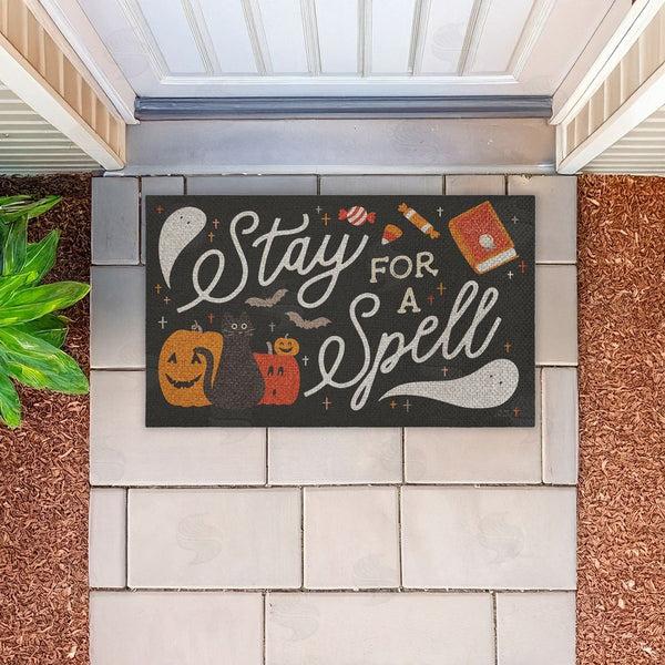 Stupell Industries Laura Marshall | Stay For A Spell Halloween Faux Sisal Door Mat