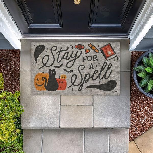 Stupell Industries Laura Marshall | Stay For A Spell Spooky Welcome Faux Sisal Door Mat