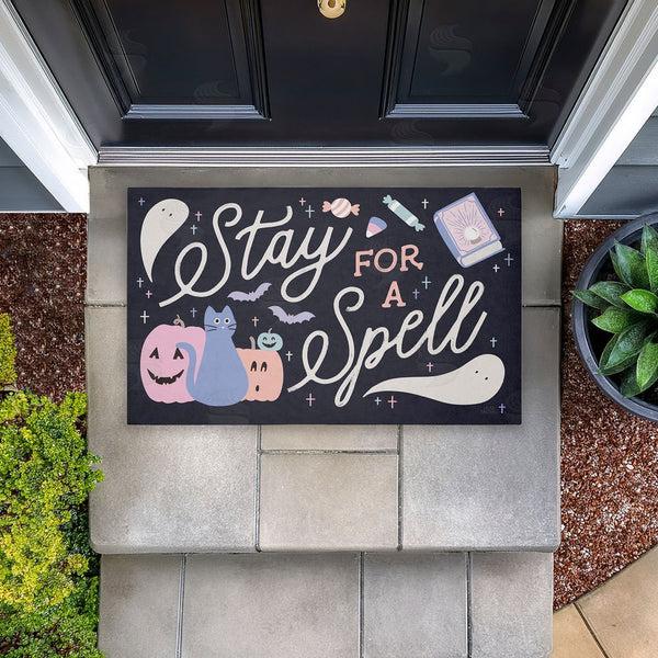Stupell Industries Laura Marshall | Stay For Spell Pastel Halloween Welcome Non-Woven Door Mat