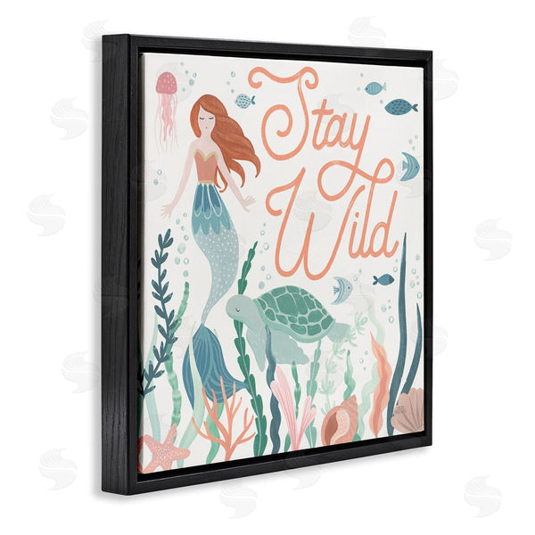 Stupell Industries Laura Marshall | Stay Wild Phrase Children's Seafloor Mermaid Tortoise Wall Art