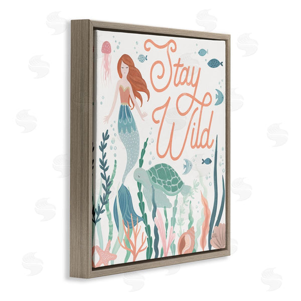 Stupell Industries Laura Marshall | Stay Wild Phrase Children's Seafloor Mermaid Tortoise Wall Art