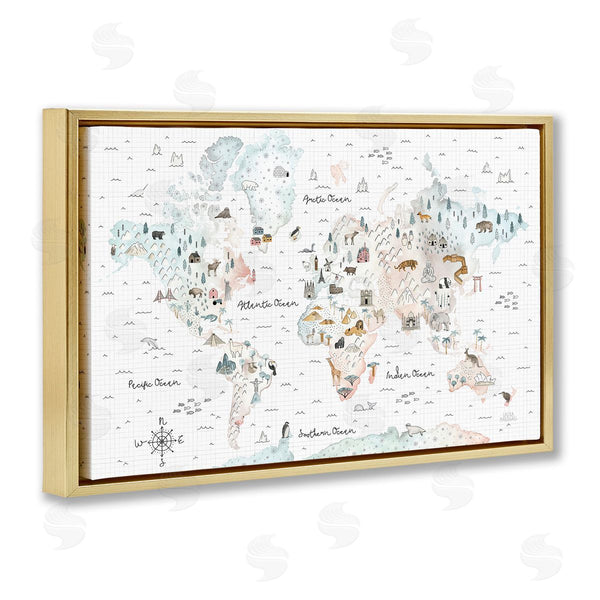 Stupell Industries Laura Marshall | Whimsical World Traveler Map