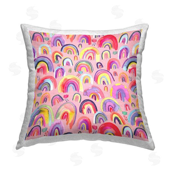 Stupell Industries Laura Munoz Estelles | Pink Rainbows & Clouds Pattern Printed Throw Pillow