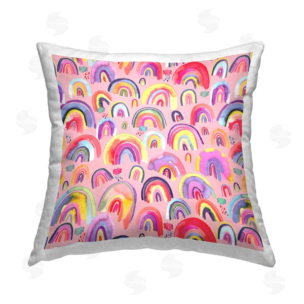 stupell industries Laura Munoz Estelles | Pink Rainbows & Clouds Pattern Printed Throw Pillow
