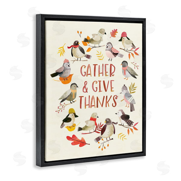 Stupell Industries Laura Watson | Gather Give Thanks Acknowledgement Adorable Autumn Birds Wall Art