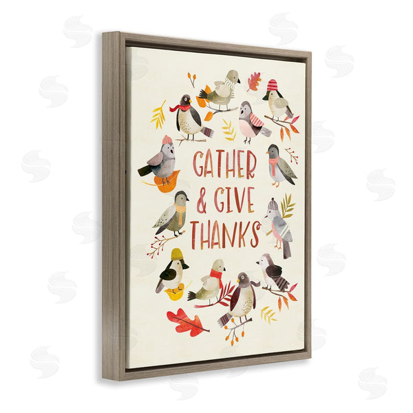 Stupell Industries Laura Watson | Gather Give Thanks Acknowledgement Adorable Autumn Birds Wall Art