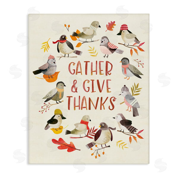 stupell industries Laura Watson | Gather Give Thanks Acknowledgement Adorable Autumn Birds Wall Art