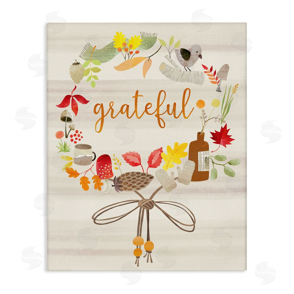 stupell industries Laura Watson | Grateful Acknowledgement Autumn Forest Foliage Wreath Wall Art