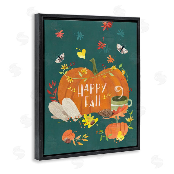Stupell Industries Laura Watson | Happy Fall Greeting Plump Orange Pumpkin Festive Moths Wall Art