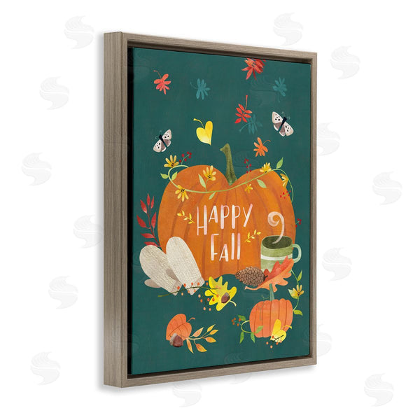 Stupell Industries Laura Watson | Happy Fall Greeting Plump Orange Pumpkin Festive Moths Wall Art