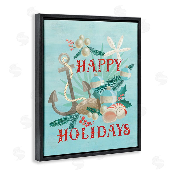 Stupell Industries Laura Watson | Happy Holidays Nautical Phrase Beach Anchor Seashells Wall Art