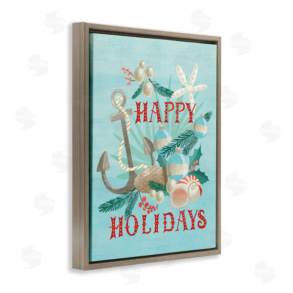 Stupell Industries Laura Watson | Happy Holidays Nautical Phrase Beach Anchor Seashells Wall Art