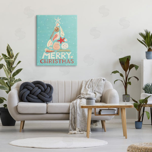 Stupell Industries Laura Watson | Merry Christmas Nautical Holiday Tree Beach Polka Dots Wall Art