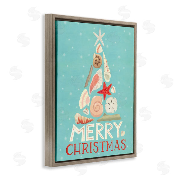Stupell Industries Laura Watson | Merry Christmas Nautical Holiday Tree Beach Polka Dots Wall Art