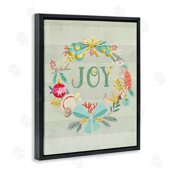 Stupell Industries Laura Watson | Nautical Holiday Wreathe Joy Sentiment Green Stripes Wall Art