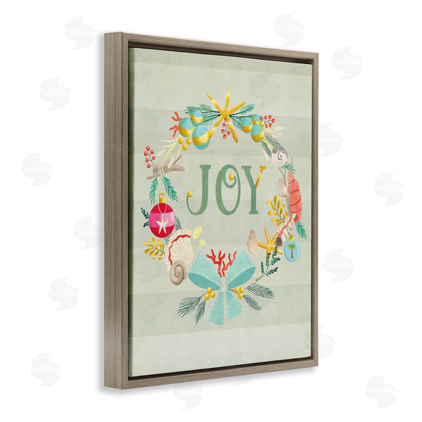 Stupell Industries Laura Watson | Nautical Holiday Wreathe Joy Sentiment Green Stripes Wall Art
