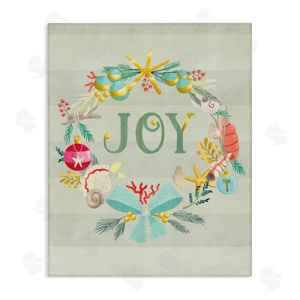 stupell industries Laura Watson | Nautical Holiday Wreathe Joy Sentiment Green Stripes Wall Art