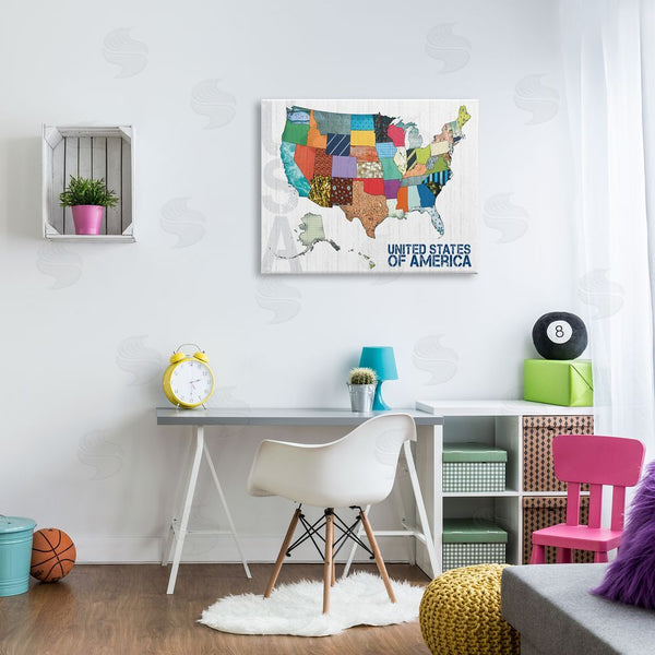 Stupell Industries Lauren Gibbons | United States Of America Map Quilted Pattern Borders Wall Art