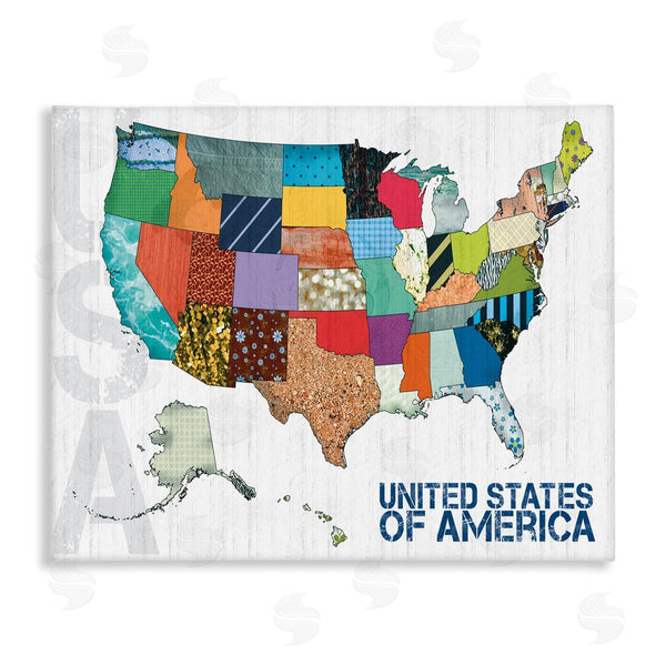 stupell industries Lauren Gibbons | United States of America Map Quilted Pattern Borders Wall Art