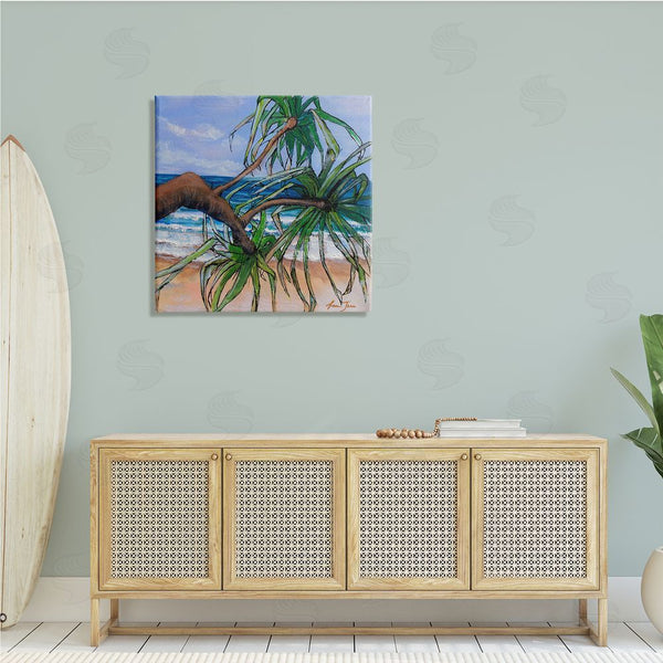 Stupell Industries Lauren Jane | Beach Coast Palm Tree Leaning Plant Ocean Painting Wall Art