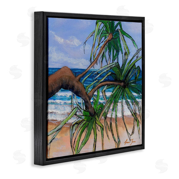 Stupell Industries Lauren Jane | Beach Coast Palm Tree Leaning Plant Ocean Painting Wall Art