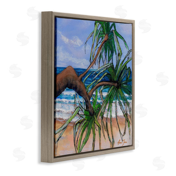 Stupell Industries Lauren Jane | Beach Coast Palm Tree Leaning Plant Ocean Painting Wall Art