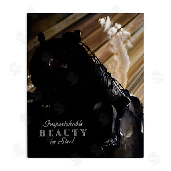 stupell industries Lawernce Gipe | Black Vintage Train Locomotive Imperishable Beauty Phrase Wall Art