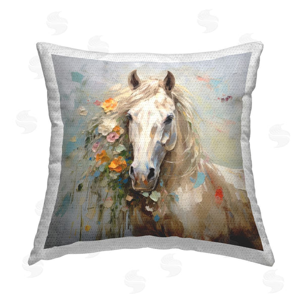 Stupell Industries Lazar Studio | Abstract Floral Horse Portrait Printed Throw Pillow